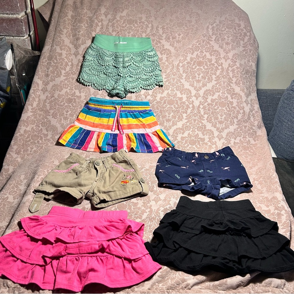 Lot Of 6 Girl Shorts 2T Mix Brands Toddlers Pre-Owned